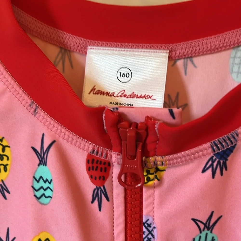 Hanna Andersson Pink Pineapple Zip Rashguard in size 160/14